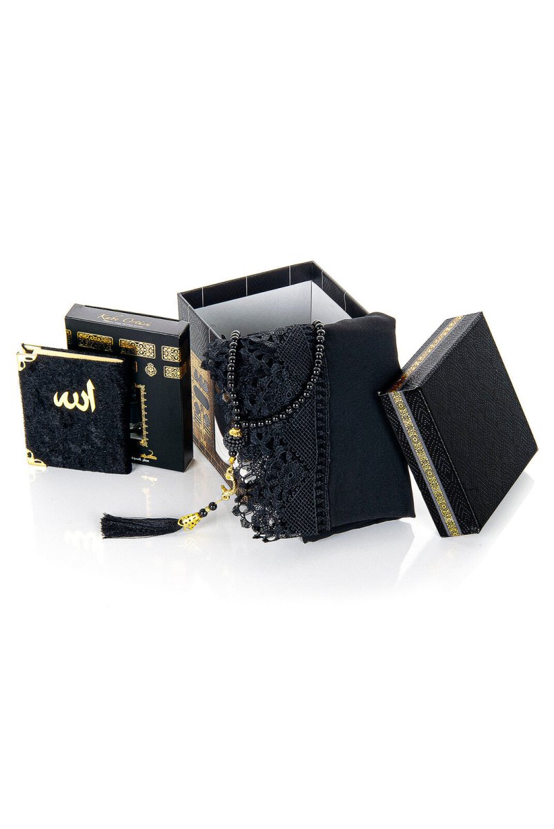 Kaaba Patterned Gift Set with Special Box - Lace Scarf - Essence