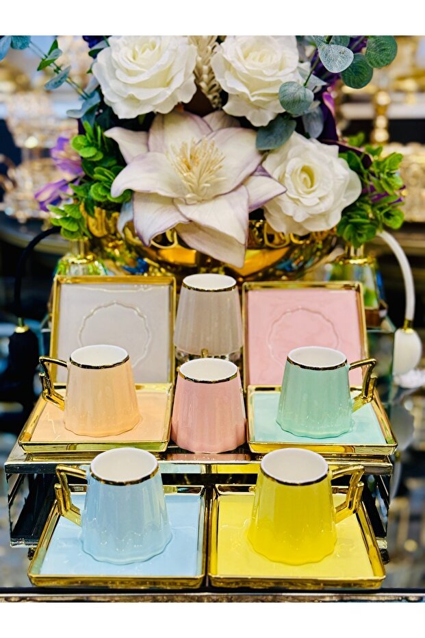 Kanova Premium Turkish Porcelain Coffee Cup Set - 6 Person, 12 Piece - TryAladdin