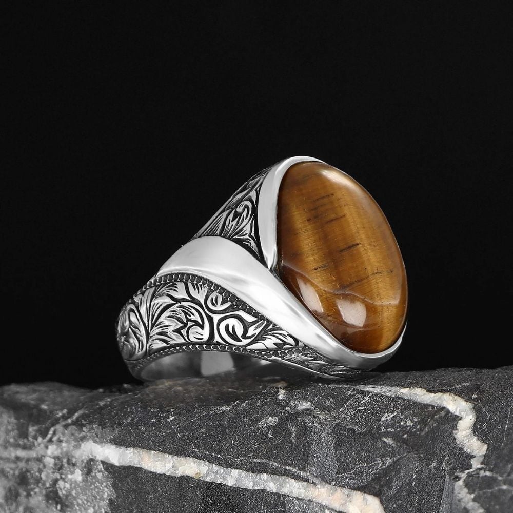 Tesbihevim | Men's Silver Ring with Tiger's Eye Stone