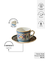 Karaca Beylerbeyi Premium Turkish Coffee Cup Set - 6 Pieces x 80ml - TryAladdin