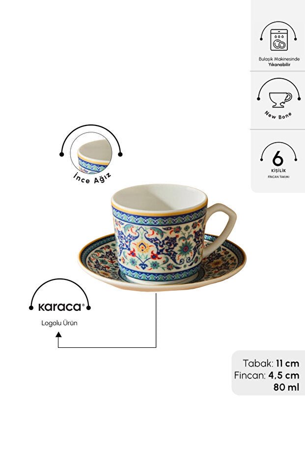 Karaca Beylerbeyi Premium Turkish Coffee Cup Set - 6 Pieces x 80ml - TryAladdin