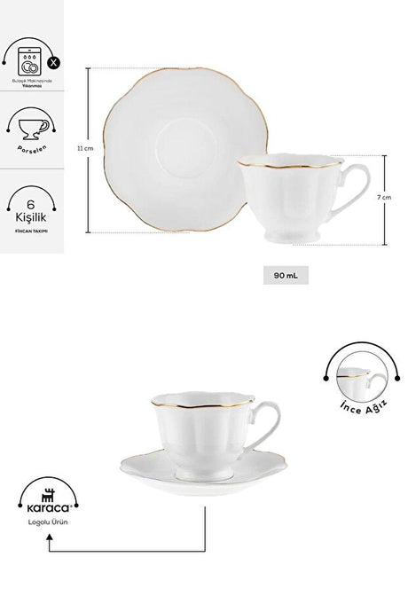 Karaca Can Design 6 - Person Traditional Turkish Coffee Cup Set - 90ml - TryAladdin