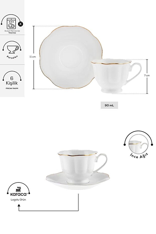Karaca Can Design 6 - Person Traditional Turkish Coffee Cup Set - 90ml - TryAladdin