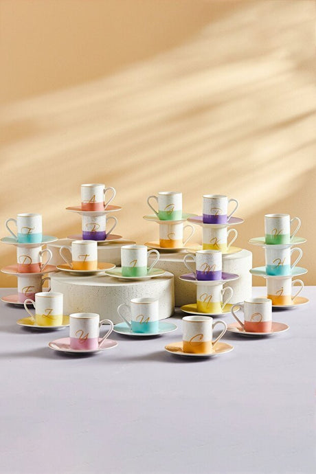 Karaca Elegant 'A' Initial Turkish Porcelain Coffee Cup - 100ml - TryAladdin