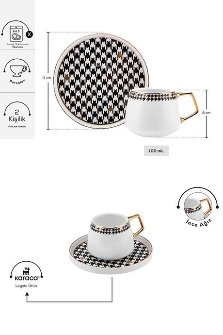 Karaca Elegant Crow's Foot Turkish Coffee Cup Set - 2 - Piece Set - 100ml - TryAladdin