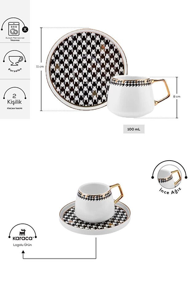 Karaca Elegant Crow's Foot Turkish Coffee Cup Set - 2 - Piece Set - 100ml - TryAladdin