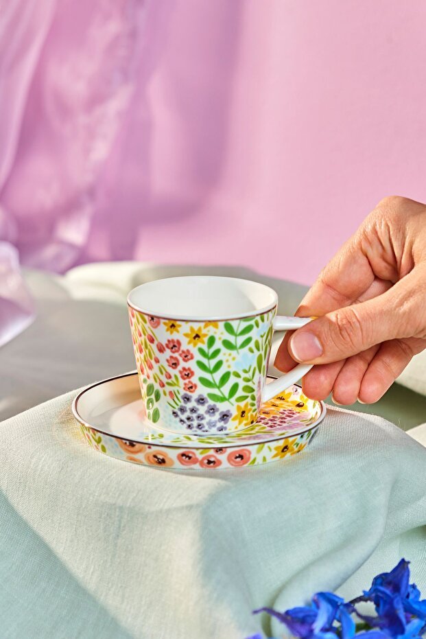 Karaca Fiore Premium Turkish Coffee Cup & Saucer Set - 105ml - TryAladdin