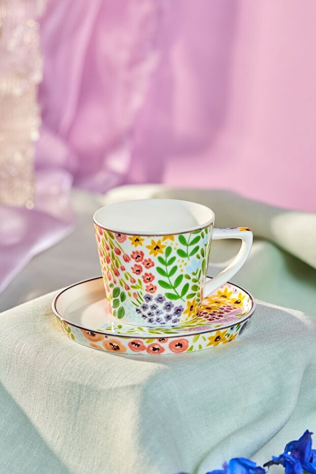 Karaca Fiore Premium Turkish Coffee Cup & Saucer Set - 105ml - TryAladdin