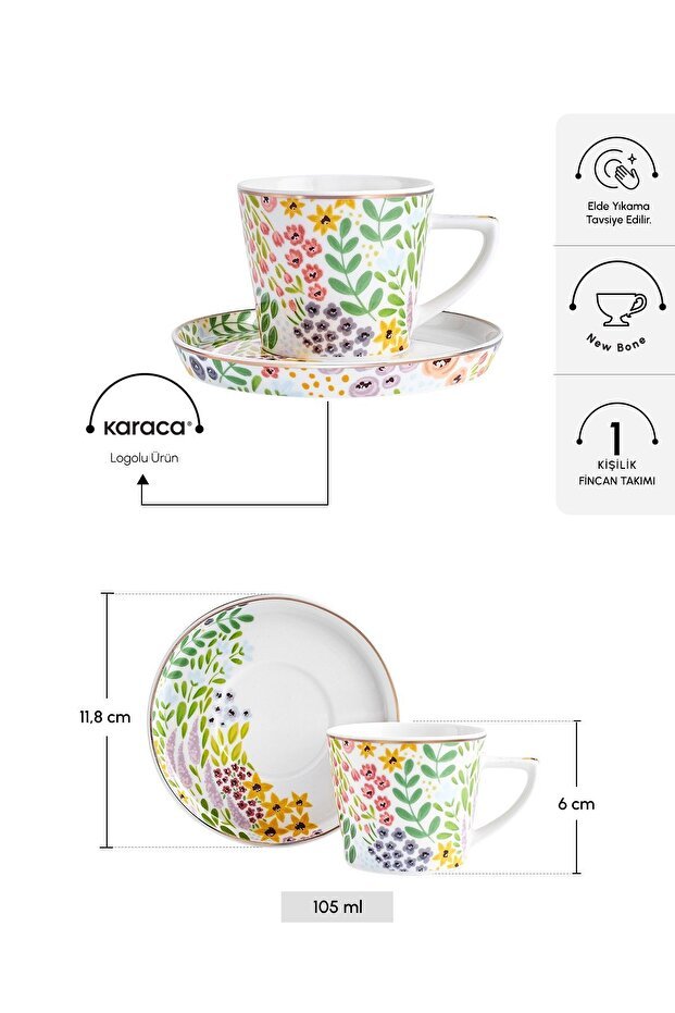 Karaca Fiore Premium Turkish Coffee Cup & Saucer Set - 105ml - TryAladdin