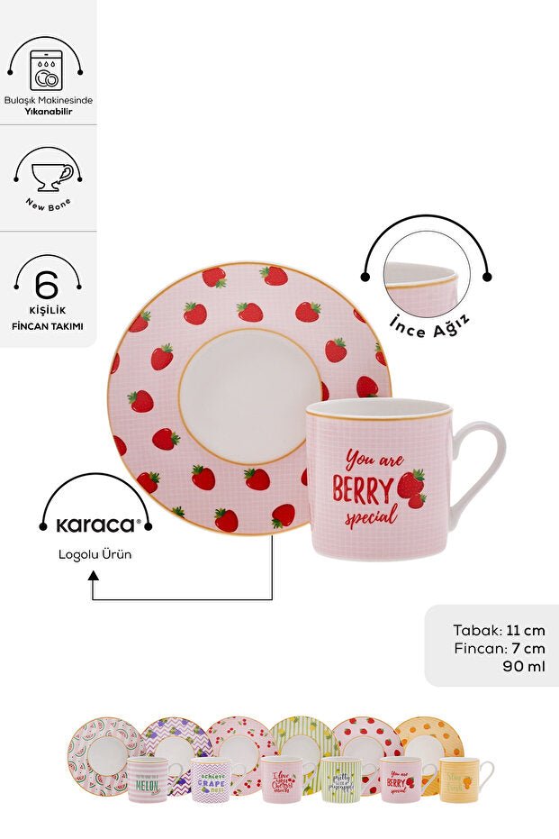 Karaca Fruitee Professional Ceramic Turkish Coffee Cup Set - 6x90ml - TryAladdin