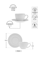 Karaca Lisa Premium Turkish Coffee Espresso Cup Set - 6 Pieces, 90ml - TryAladdin