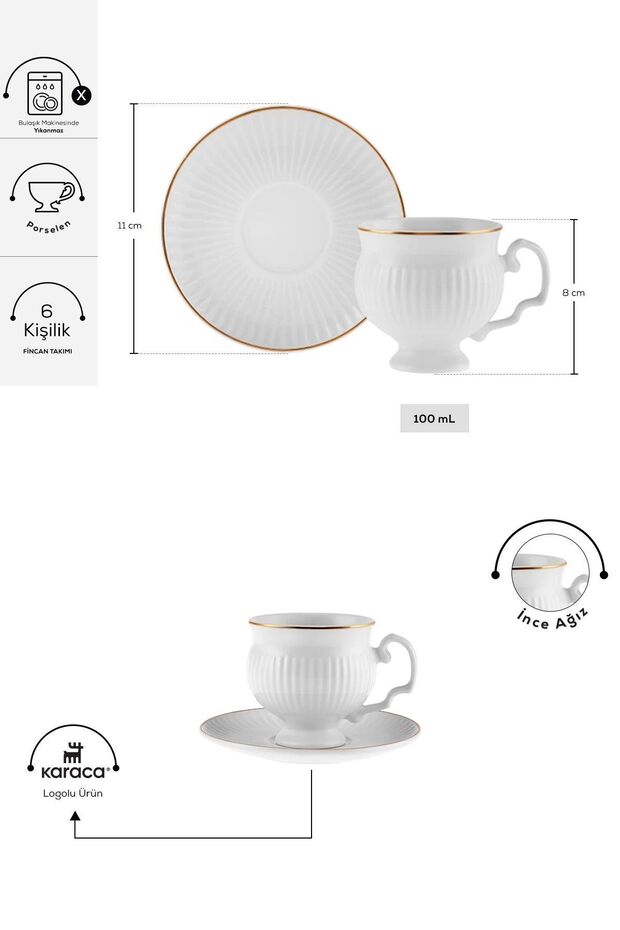 Karaca Malta Premium Turkish Coffee Set - 12 - Piece, 100ml Capacity - TryAladdin