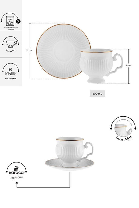 Karaca Malta Premium Turkish Coffee Set - 12 - Piece, 100ml Capacity - TryAladdin