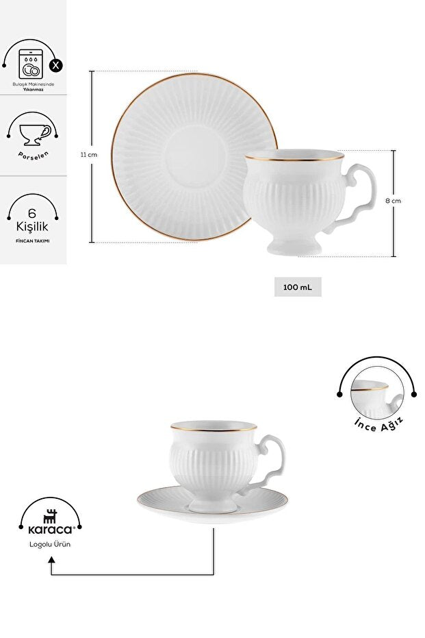 Karaca Malta Premium Turkish Coffee Set - 12 - Piece, 100ml Capacity - TryAladdin