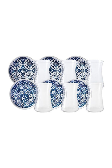 Karaca Mavili Premium Blue Porcelain Tea Set - 12 Pieces - TryAladdin