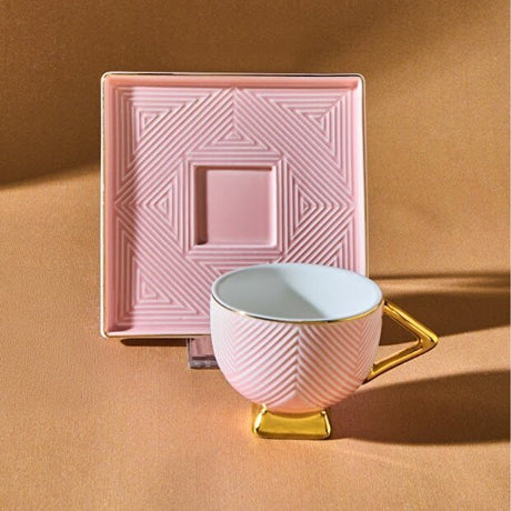 Karaca Premium Art Deco Porcelain Coffee Cup Set - 2 Person - 80ml Cups - TryAladdin