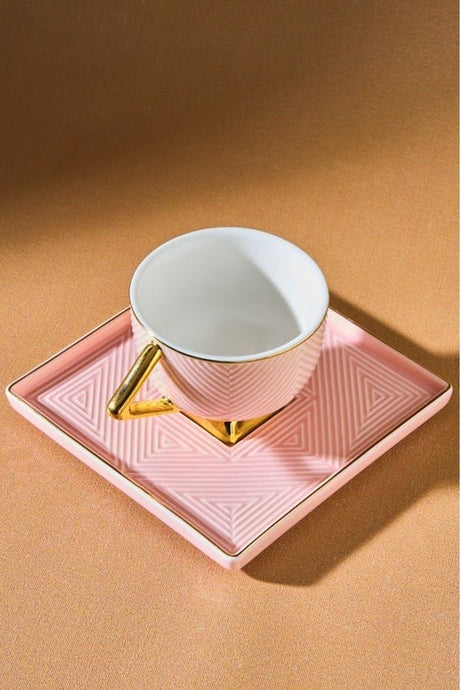 Karaca Premium Art Deco Porcelain Coffee Cup Set - 2 Person - 80ml Cups - TryAladdin