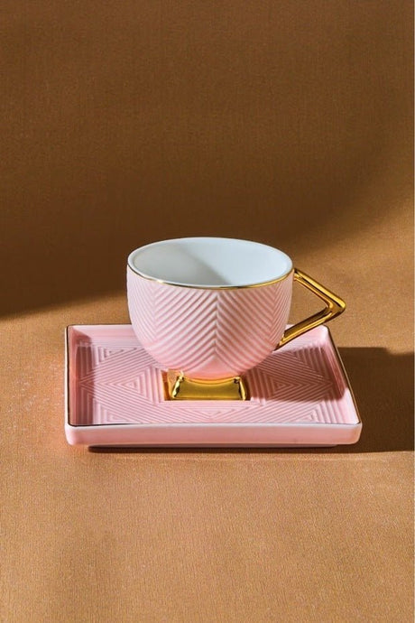 Karaca Premium Art Deco Porcelain Coffee Cup Set - 2 Person - 80ml Cups - TryAladdin