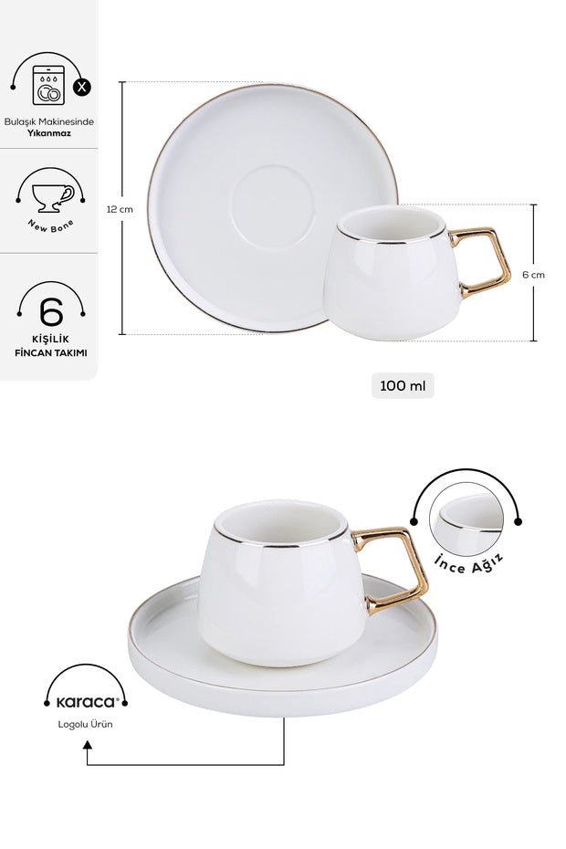 Karaca Saturn Professional Gold Turkish Coffee Cup Set - 6 x 100ml - TryAladdin