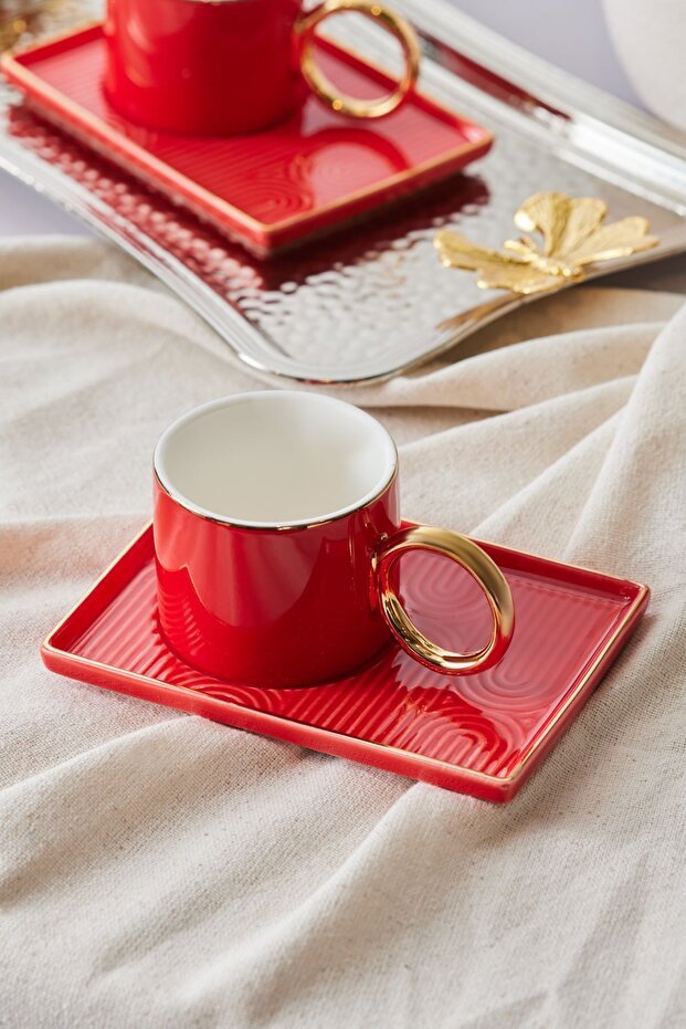 Karaca Soho Premium Turkish Coffee Cup Set - Red, 2 - Piece, 80ml - TryAladdin