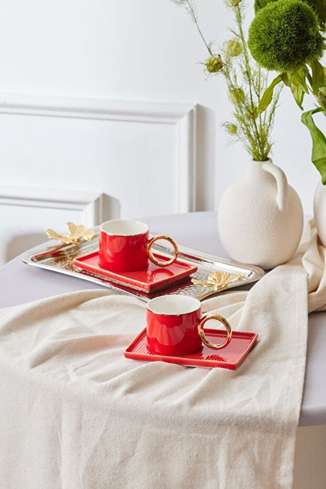Karaca Soho Premium Turkish Coffee Cup Set - Red, 2 - Piece, 80ml - TryAladdin