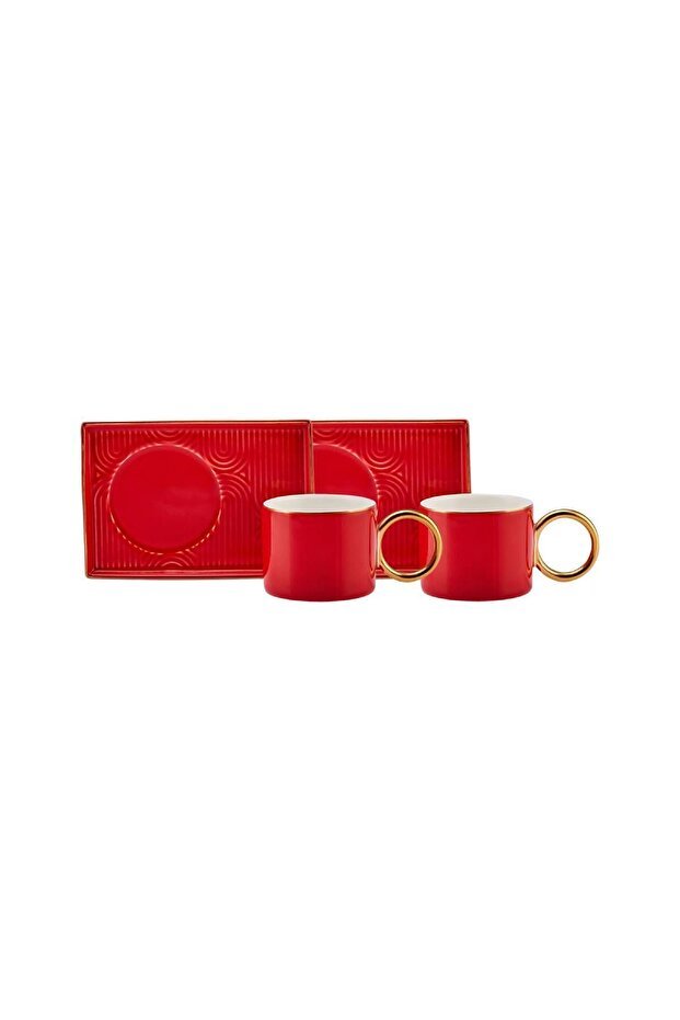 Karaca Soho Premium Turkish Coffee Cup Set - Red, 2 - Piece, 80ml - TryAladdin