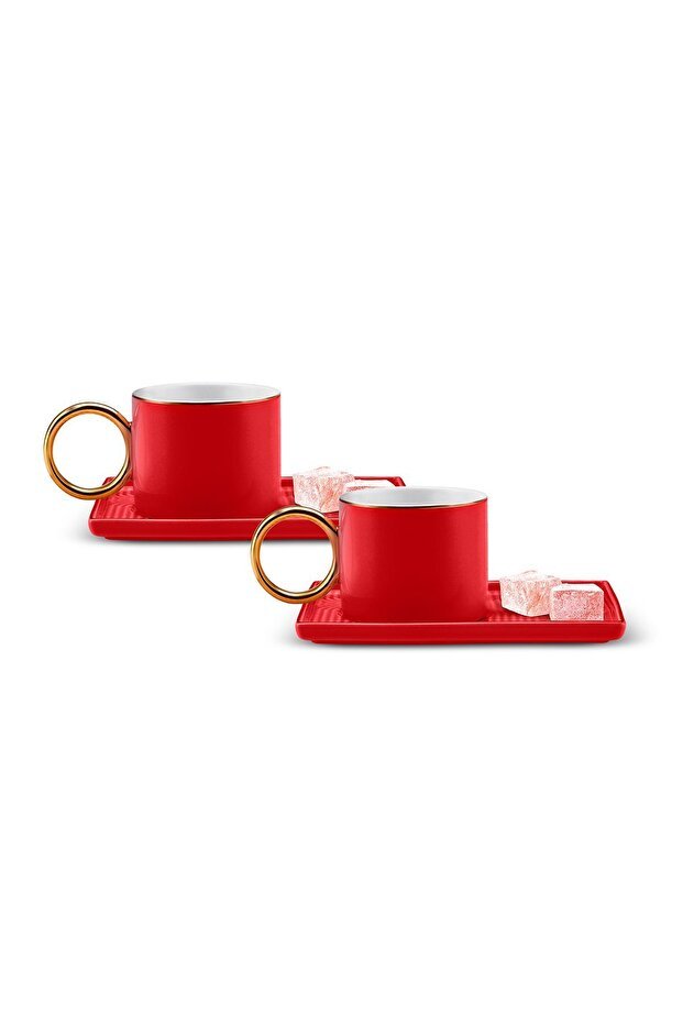 Karaca Soho Premium Turkish Coffee Cup Set - Red, 2 - Piece, 80ml - TryAladdin