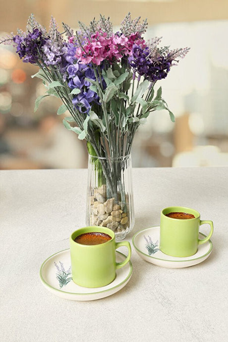 Keramika Elegant Floral Design Turkish Coffee Set - 4 - Piece Set - TryAladdin