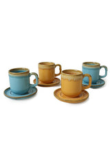 Keramika Premium Shizen Turkish Coffee Set - Yellow & Turquoise - 8 Piece Set - TryAladdin