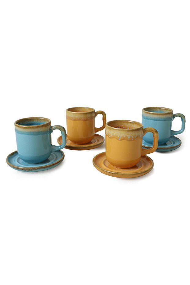 Keramika Premium Shizen Turkish Coffee Set - Yellow & Turquoise - 8 Piece Set - TryAladdin