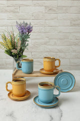 Keramika Premium Shizen Turkish Coffee Set - Yellow & Turquoise - 8 Piece Set - TryAladdin