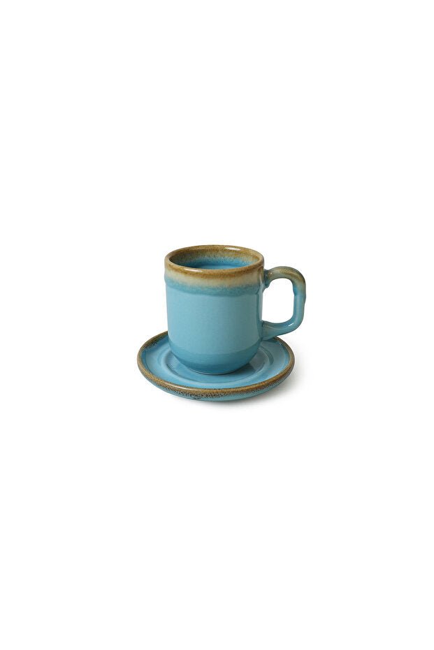 Keramika Premium Shizen Turkish Coffee Set - Yellow & Turquoise - 8 Piece Set - TryAladdin