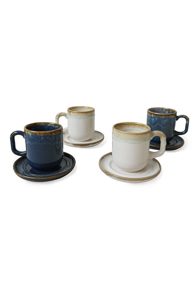 Keramika Shizen Premium Blue Cream Formart Coffee Set - 8 - Piece 4 - Person - TryAladdin