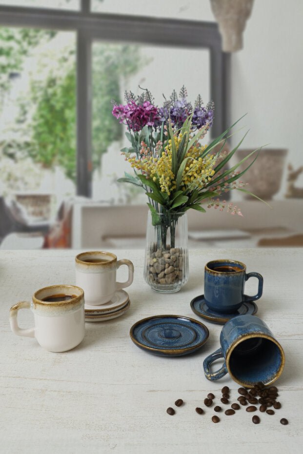 Keramika Shizen Premium Blue Cream Formart Coffee Set - 8 - Piece 4 - Person - TryAladdin