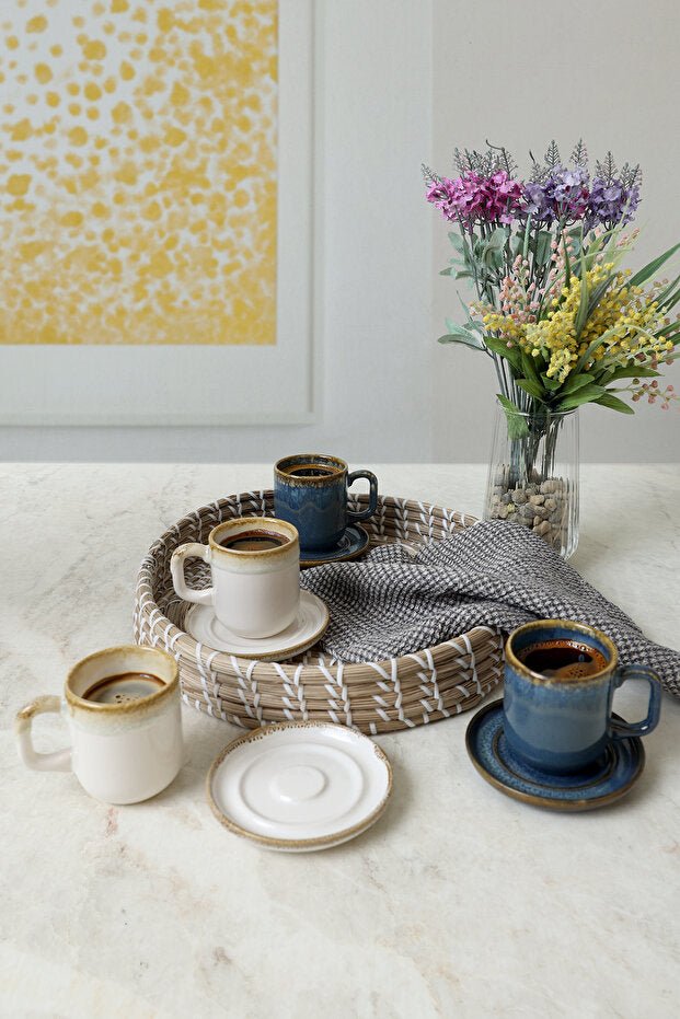 Keramika Shizen Premium Blue Cream Formart Coffee Set - 8 - Piece 4 - Person - TryAladdin