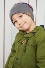 Kids 1 - 3Y Beanie & Neck Warmer Set - Grey with colorful Stripes - TryAladdin