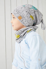Kids' 100% Cotton Bear Print Beanie & Neck Warmer Set - TryAladdin