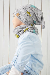 Kids' 100% Cotton Bear Print Beanie & Neck Warmer Set - TryAladdin