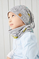 Kids' 100% Cotton Bear Print Beanie & Neck Warmer Set - TryAladdin