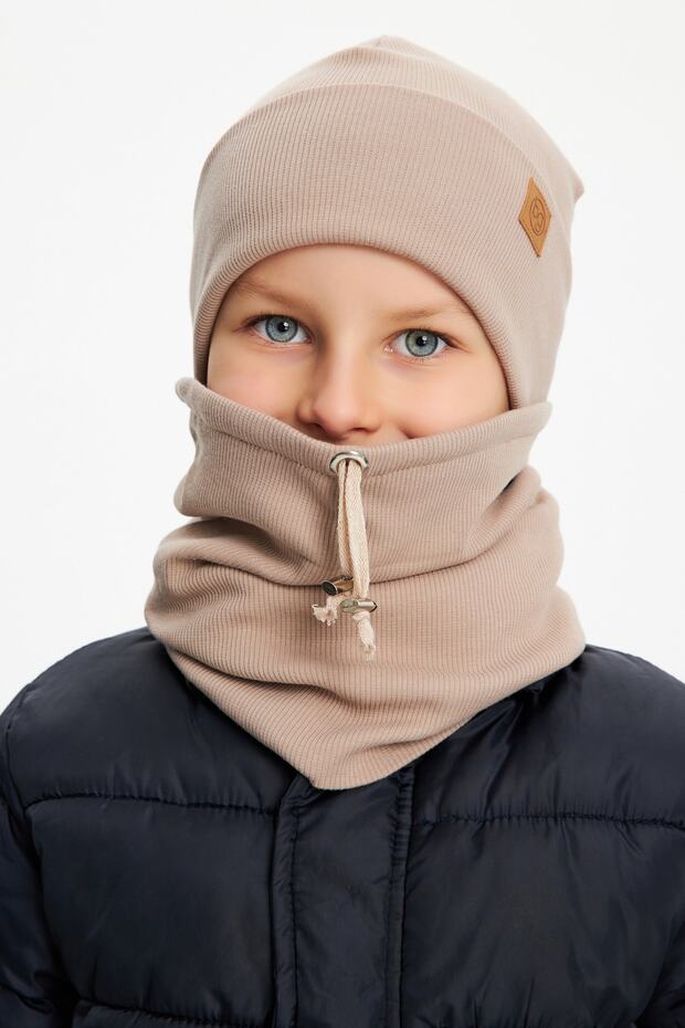 Kids 100% cotton Ribbed Beanie & Snood Set - TryAladdin