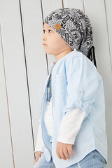 Kids' 4 - Season Grey Black Patterned Beanie Hat Buff - TryAladdin