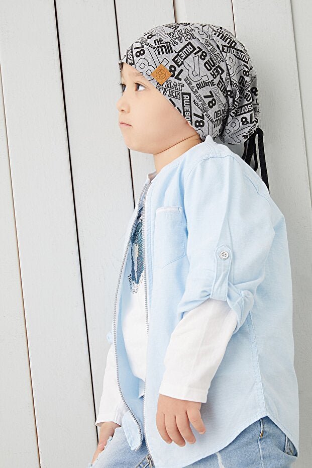 Kids' 4 - Season Grey Black Patterned Beanie Hat Buff - TryAladdin