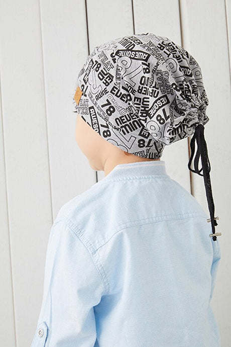 Kids 4 - Season Grey Black Patterned Beanie Hat Buff - TryAladdin