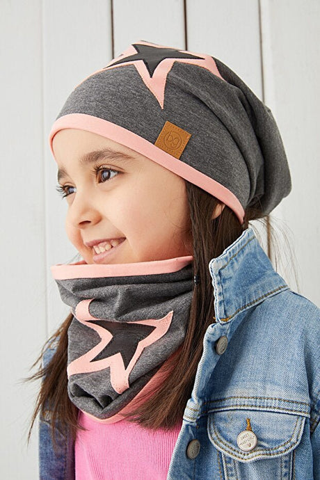 Kids Beanie & Neck Warmer Set - Soft 100% Cotton Star Design - TryAladdin