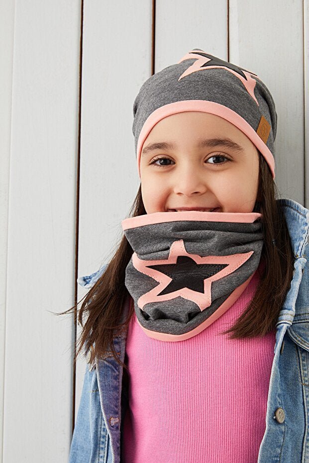 Kids Beanie & Neck Warmer Set - Soft 100% cotton Star Design - TryAladdin