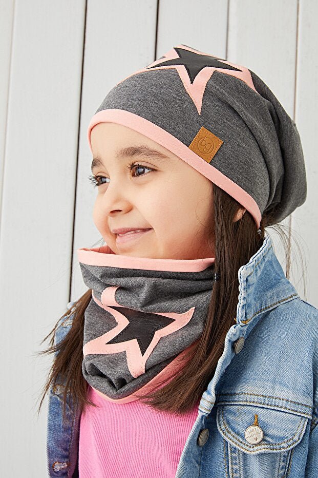 Kids Beanie & Neck Warmer Set - Soft 100% cotton Star Design - TryAladdin