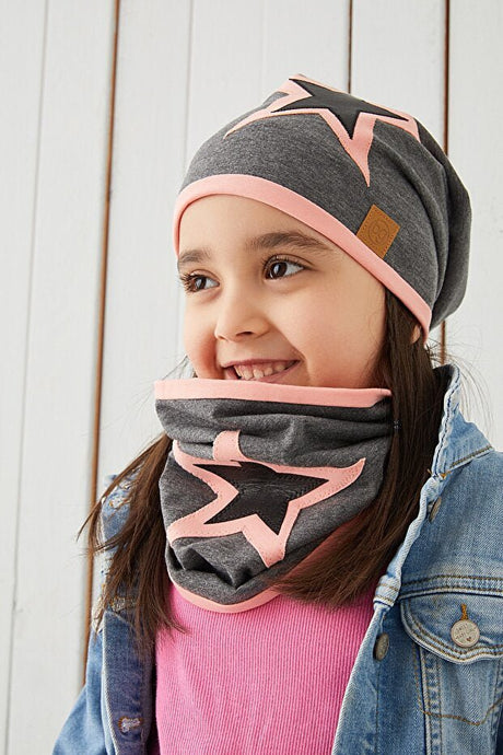 Kids Beanie & Neck Warmer Set - Soft 100% Cotton Star Design - TryAladdin