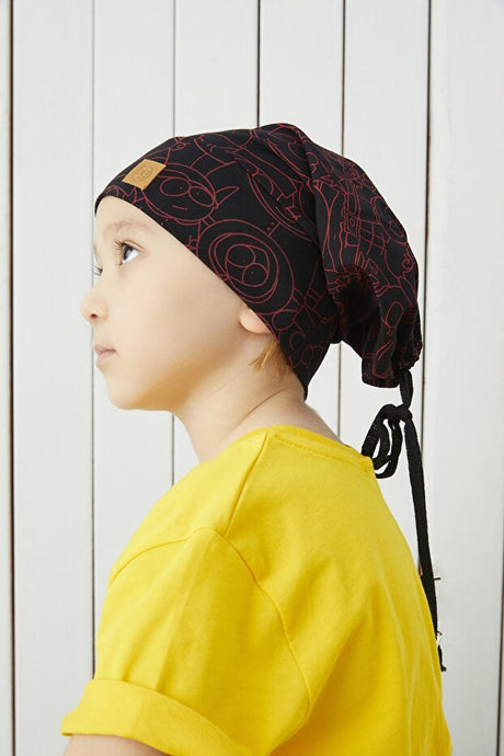 Kids' Black & Red Pattern Soft Cotton Hat Beanie Buff - TryAladdin
