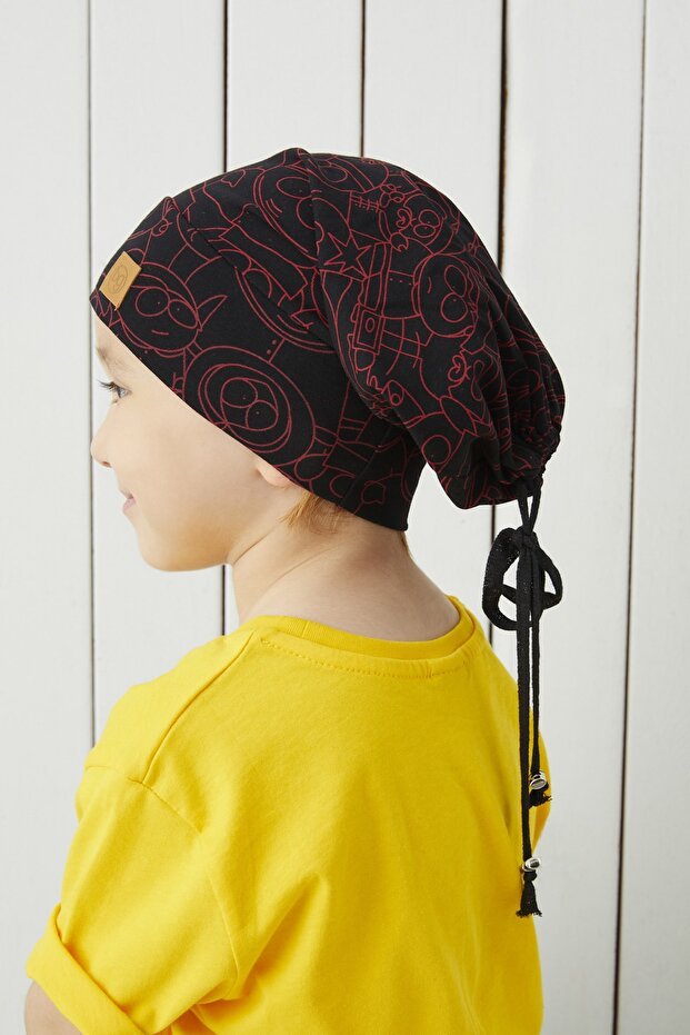 Kids Black & Red Pattern Soft cotton Hat Beanie Buff - TryAladdin