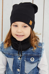 Kids Black Ribbed cotton Hat & Neck Warmer Set - Soft & comfy - TryAladdin